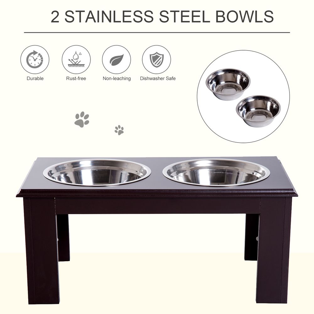 Raised Dog Bowls Pet Feeder Elevated Double Stainless Steel Water Brown in Brown