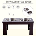 Raised Dog Bowls Pet Feeder Elevated Double Stainless Steel Water Brown in Brown