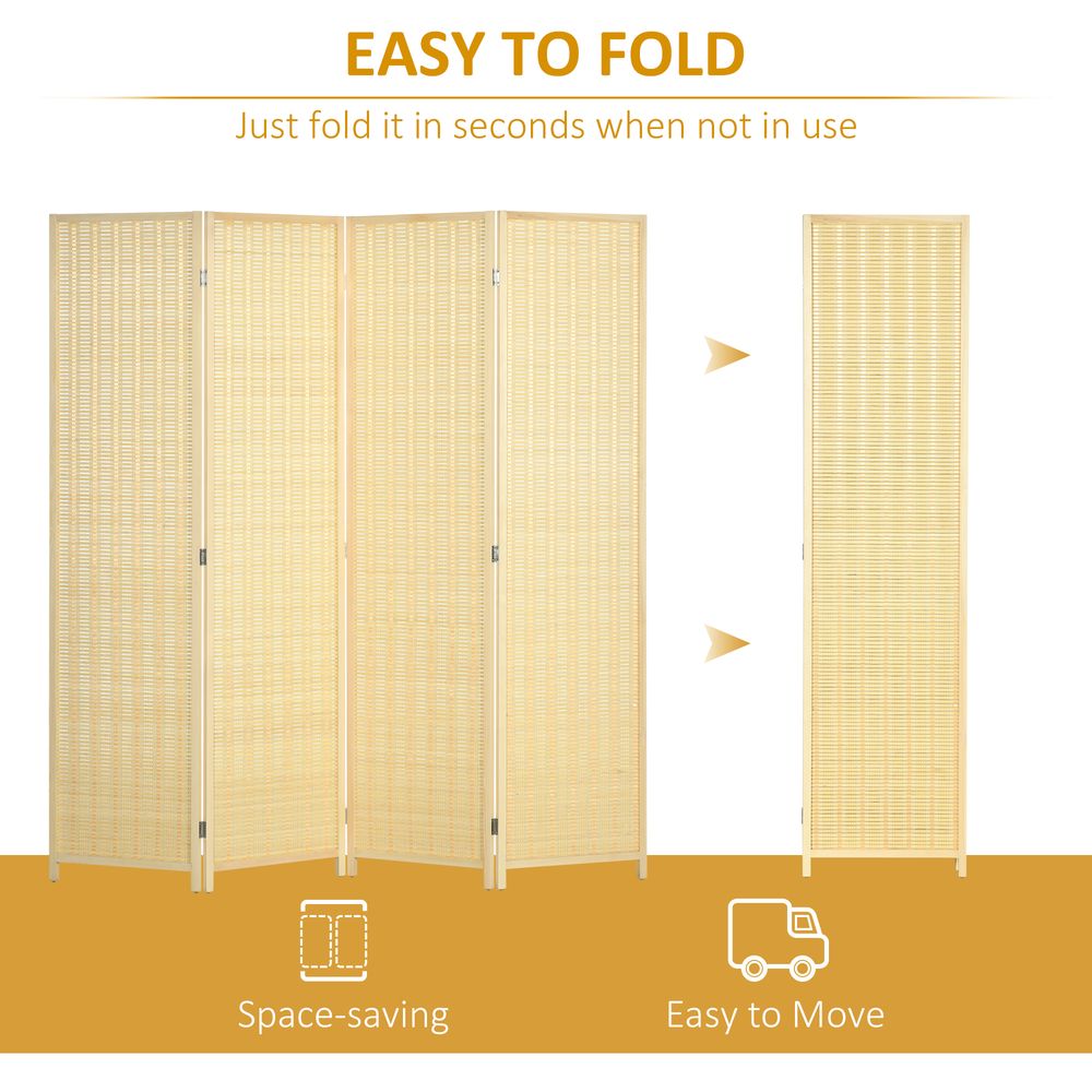 4 Panel Folding Room Divider 170cm Wall Privacy Screen Protector Natural