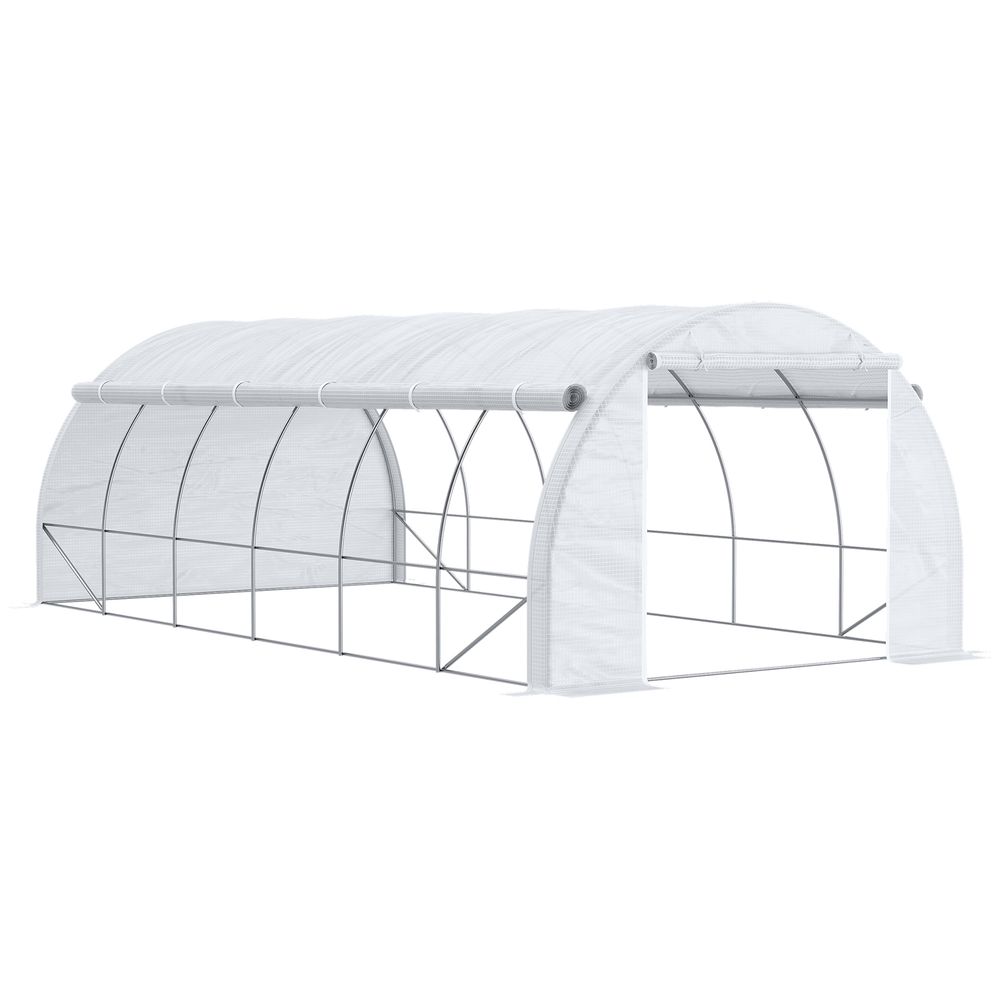 6x3x2m Poly Greenhouse Tent - Steel Frame - White