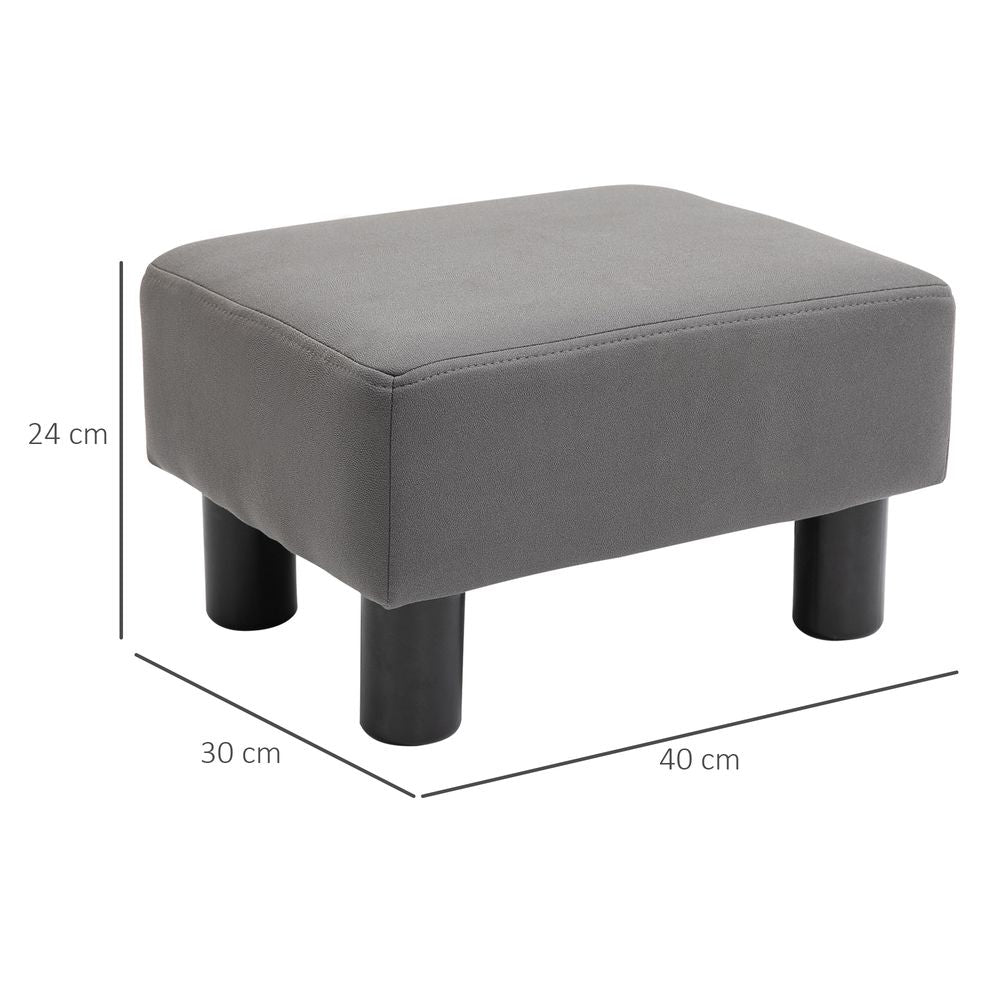 Stylish Small Grey Ottoman Footrest Seat Chair - PU Leather - Home Office