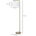 Floor Lamp, Modern Standing Light with Linen Lampshade, Round Base for Living Room, Bedroom, Dining Room, 153cm, Gold and White