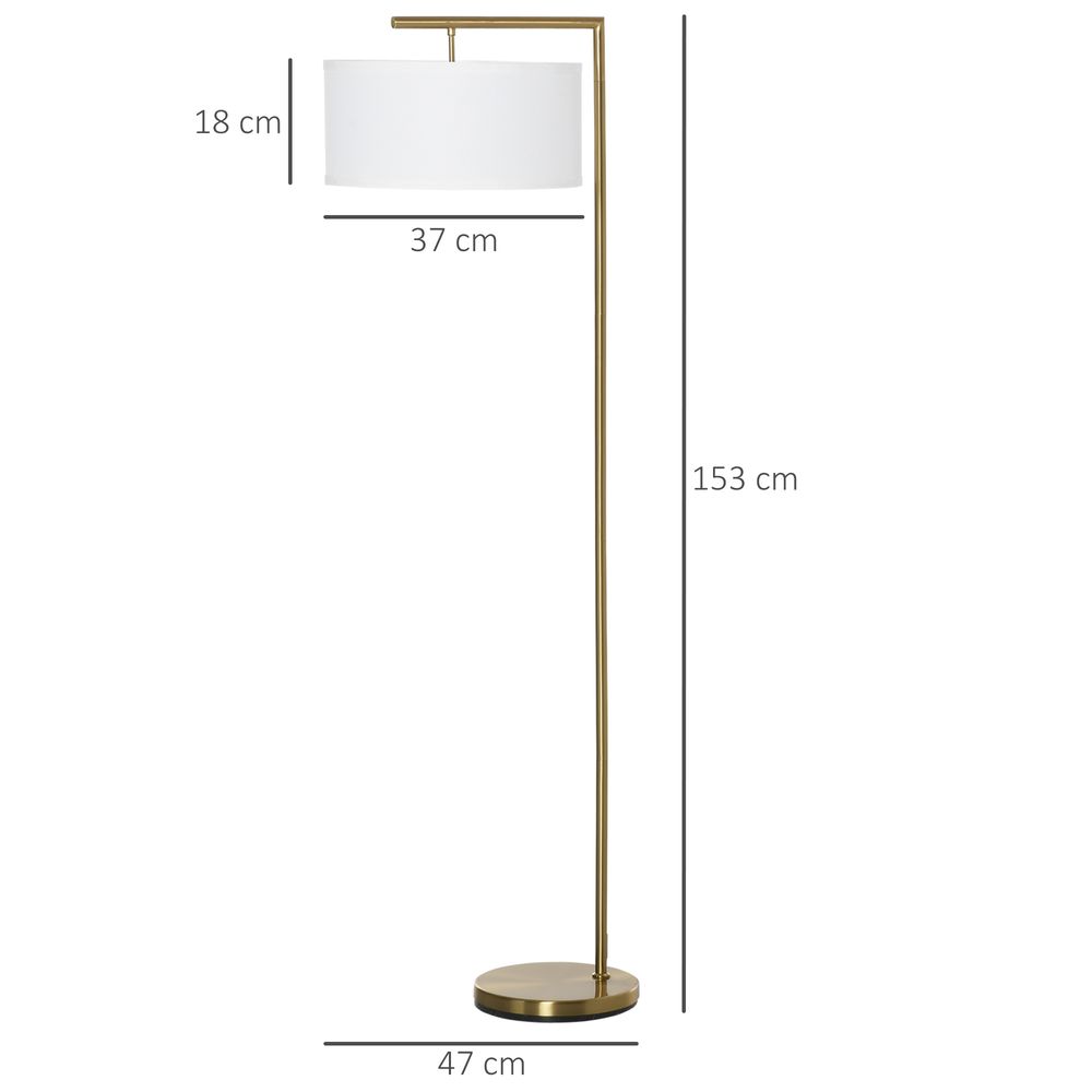 Floor Lamp, Modern Standing Light with Linen Lampshade, Round Base for Living Room, Bedroom, Dining Room, 153cm, Gold and White