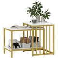 Modern Coffee Table Set of Two w/ Steel Frame Marble-Effect