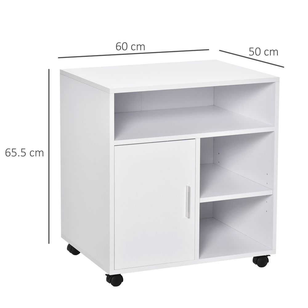 5-Compartment White Printer Stand with Storage
