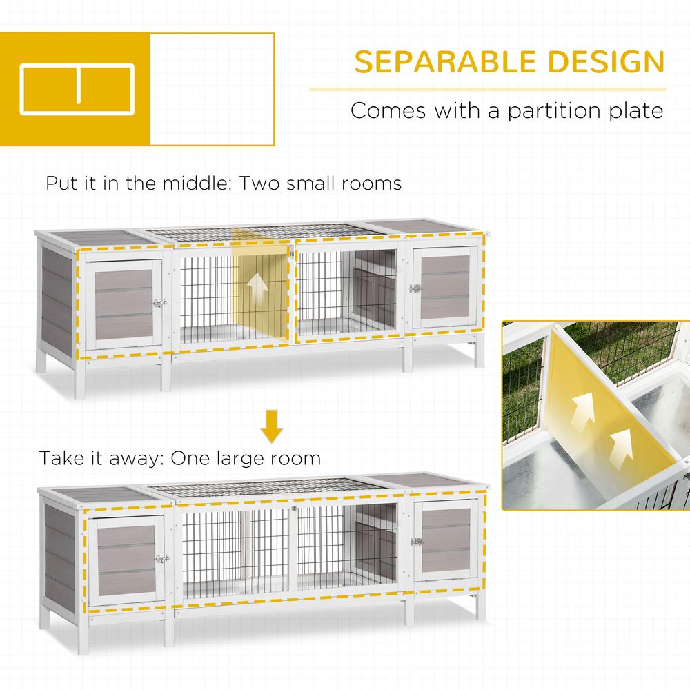 IE Located Wooden Rabbit Hutch Guinea Cage Separable Bunny Run Small Bunny House w/Slide Out Tray - Grey