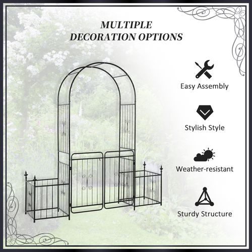 Metal Garden Arbor Arch Gate w/ 2 Side Planter Boxes & Vine Frame
