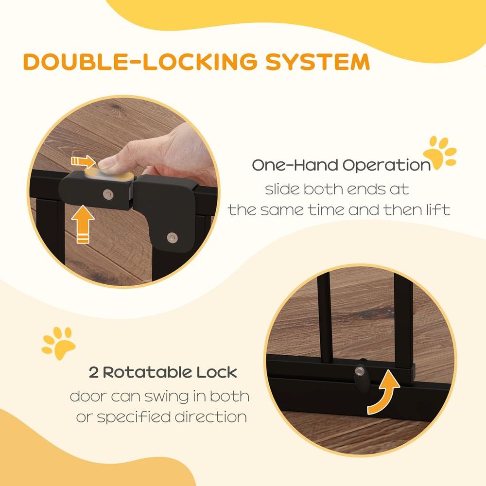 Dog Gate: Wide Stair Gate w/ Door, Pressure Fit, Black, Easy Setup - Keeps Pets Safe & Secure