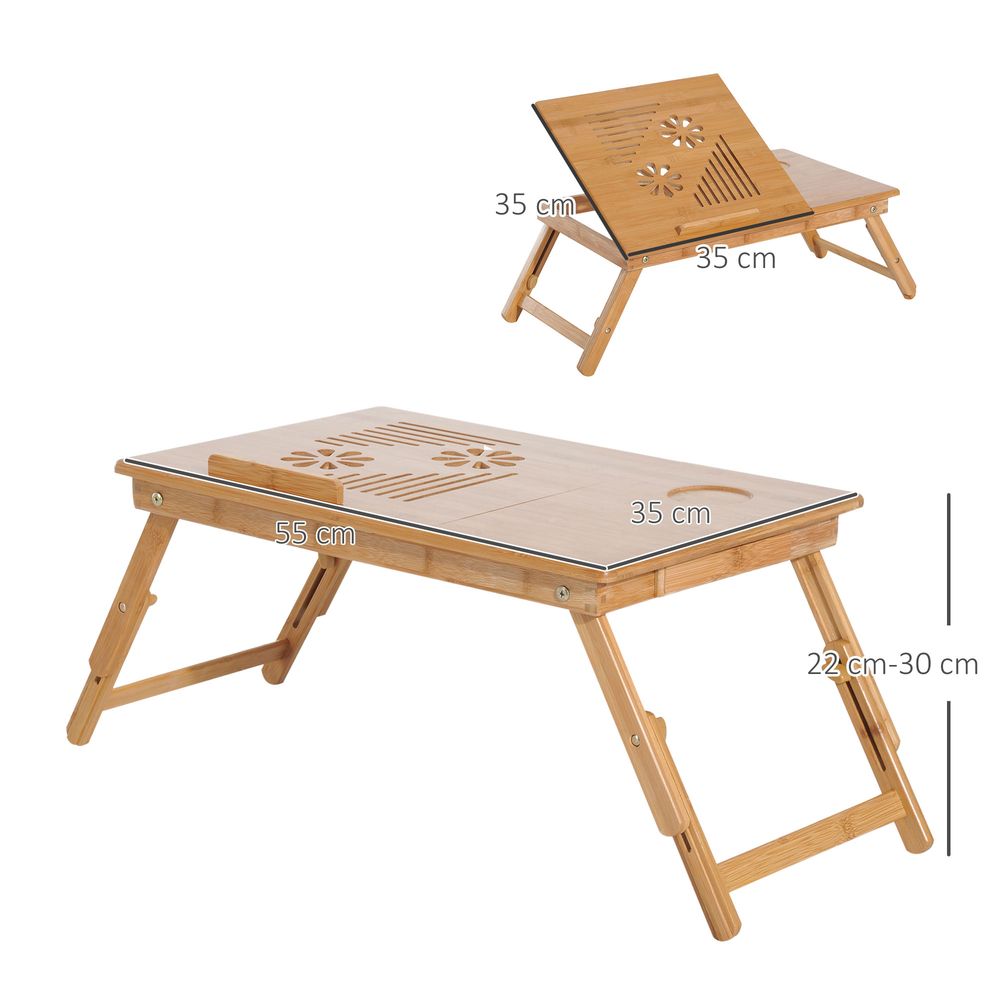 Portable Laptop Desk Notebook Tray PC Bed Table with Drawer Adjustable & Foldable (55L x 35W x 22-30H (cm))