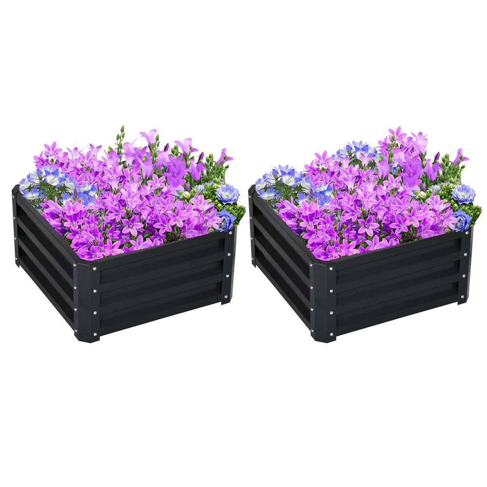 Set of 2 Galvanised Raised Garden Bed Boxes - Easy Setup - Grey