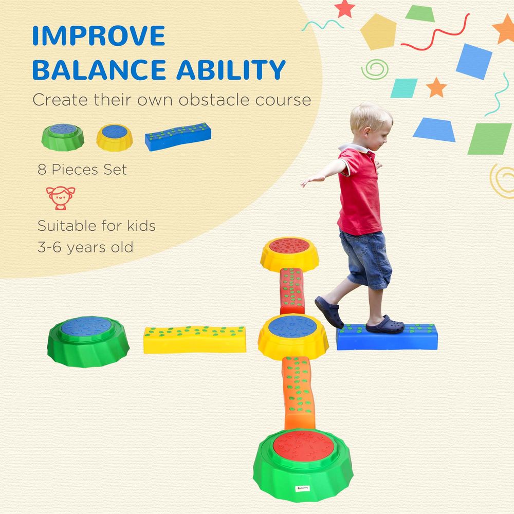 8 PCS Kids Stepping Stones Balance Beam w/Non-Slip Surface and Bottom, Stackable Stepping Stones for Toddler