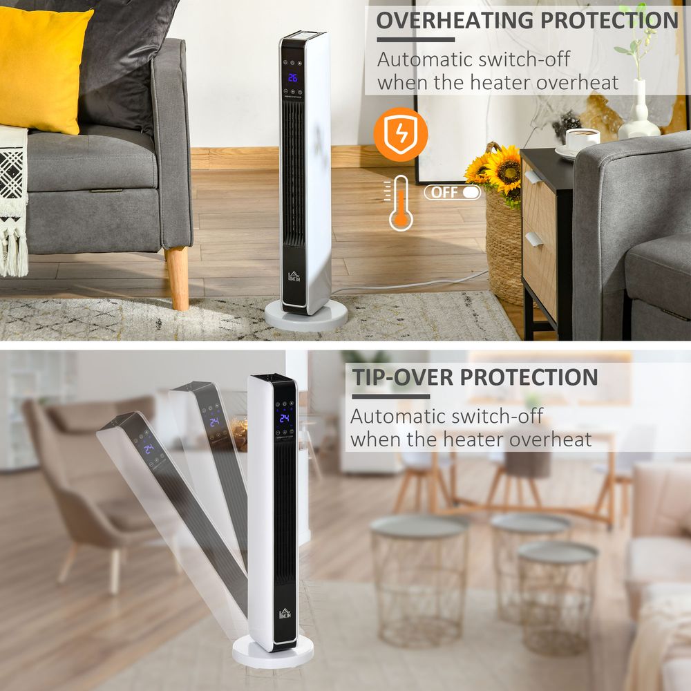 Oscillating Ceramic Tower Heater, Remote 8H Timer, 1000W/2000W