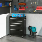 5-Drawer Lockable Steel Tool Storage Cabinet w/ Wheels Handle 2 Keys Black