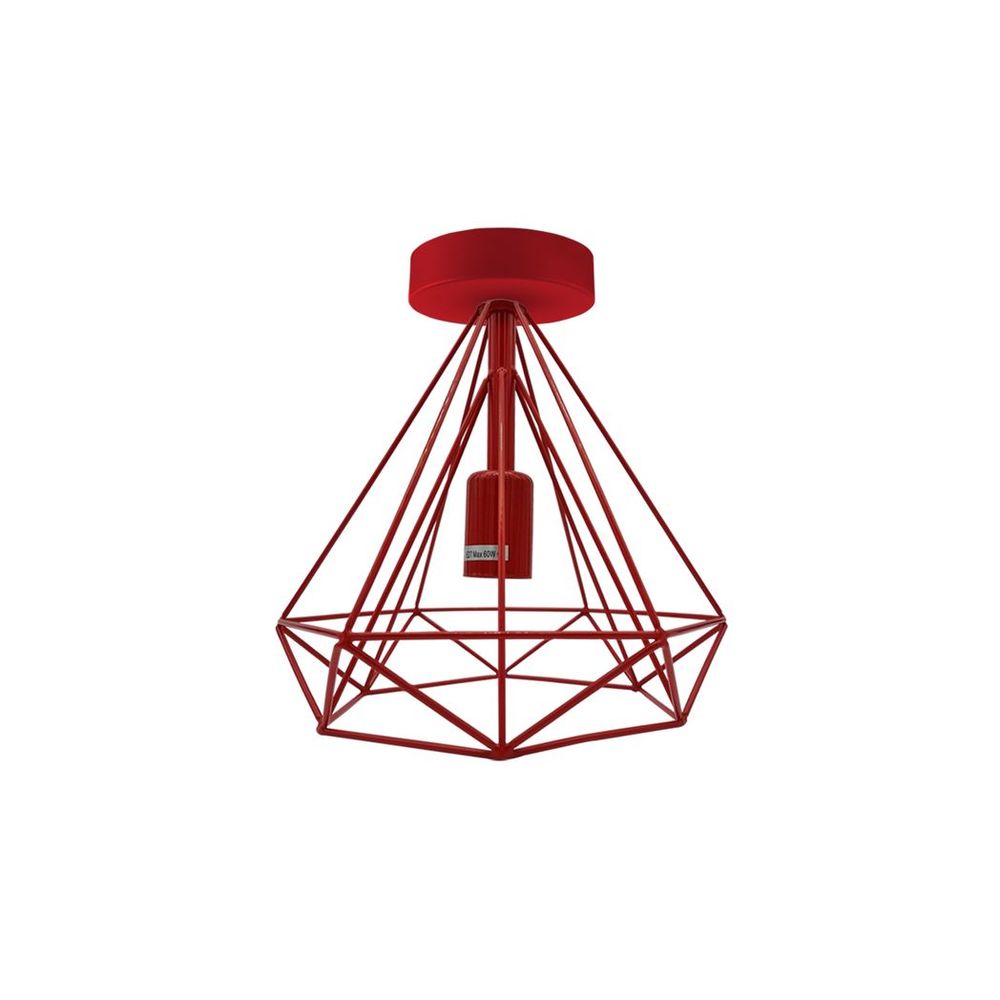 Vintage Red Metal Cage Semi Flush Mount Ceiling Light - E27 Holder - Elegant and Stylish