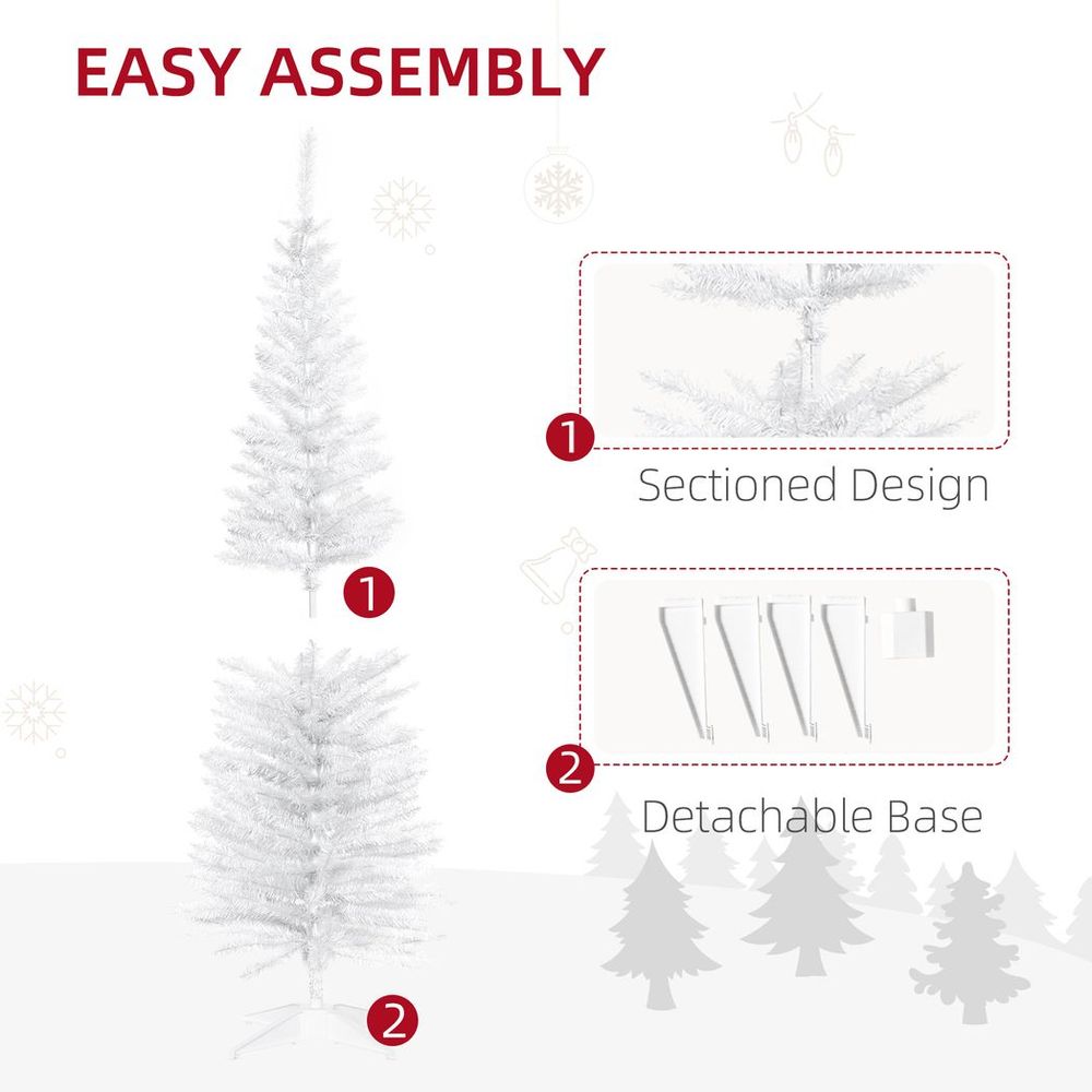 5FT Pencil Slim Artificial Christmas Tree with Study Stand Tips White