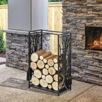 Firewood Log Rack with Four Fireplace Tools