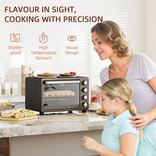 28L Countertop Toaster Oven with 2 Hot Plates, Grill, Roast, Bake