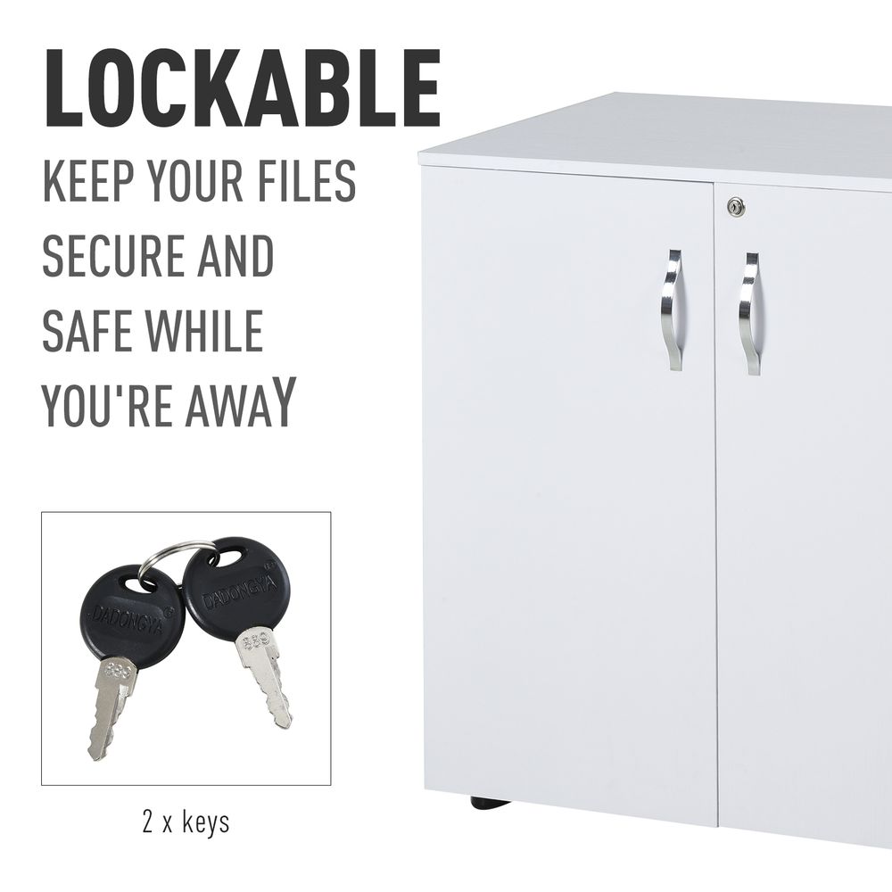 2-Tier Locking Office Storage Cabinet - Organize Files & Papers - White