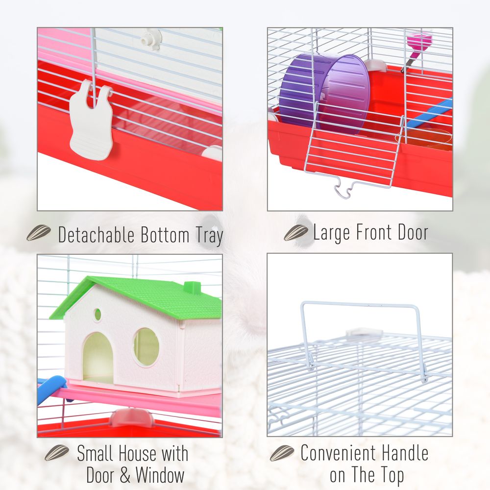 Portable 2 Storey Hamster Cage Small Pet Animal Cage Double Layers w/Exercise Wheel Water Bottle Dishes