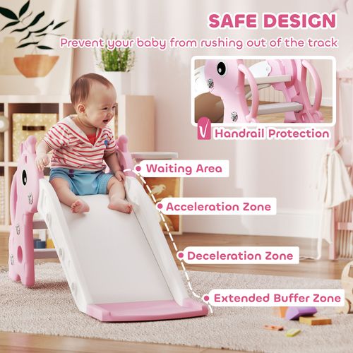 3 in 1 Kids Slide with Climber, Basketball Hoop and Ball, Pink