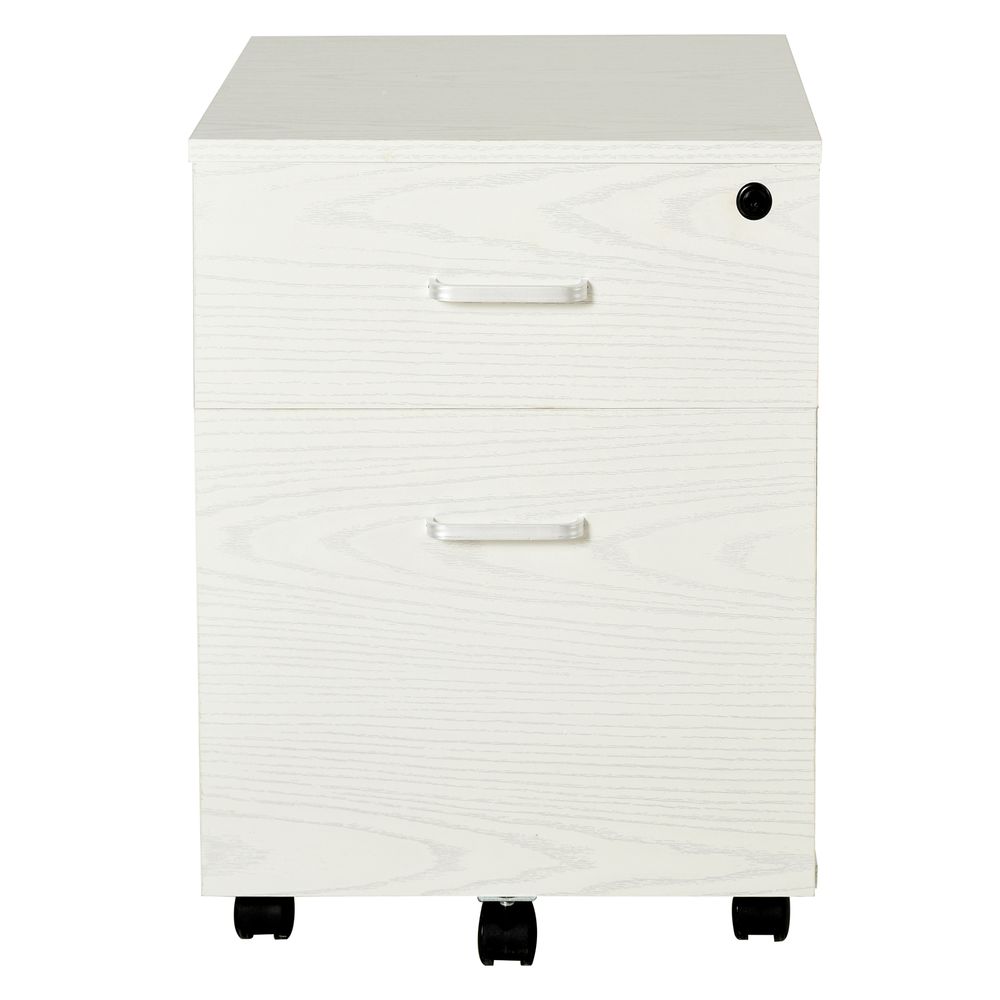 2-Drawer Locking Office Filing Cabinet 5 Wheels Rolling Storage White