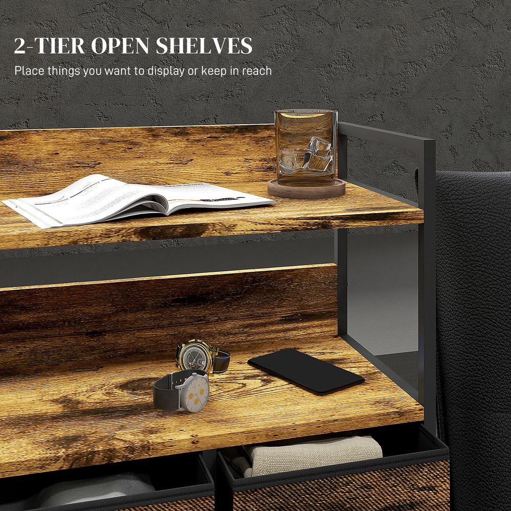 Bedroom Chest of Drawers 7 Drawer Dresser w/ Shelves, Rustic Brown