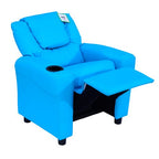 Kids Recliner, PU Leather Kids Armchair, Kids Chair, Toddler Armchair with Adjustable Backrest, Footrest, Padded Headrest, Cup Holder, Blue