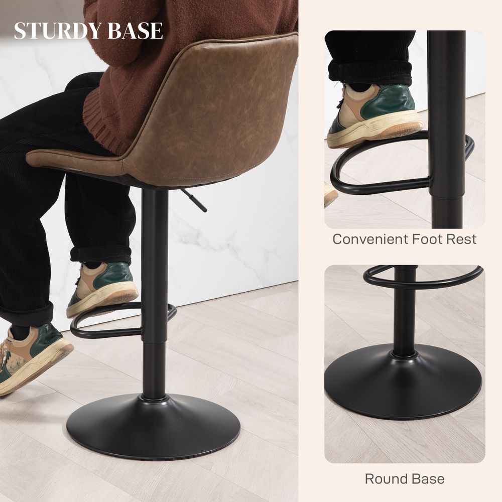 Bar Stools Set of 2, Adjustable 360° Swivel Chairs, Brown. Stylish, Comfortable