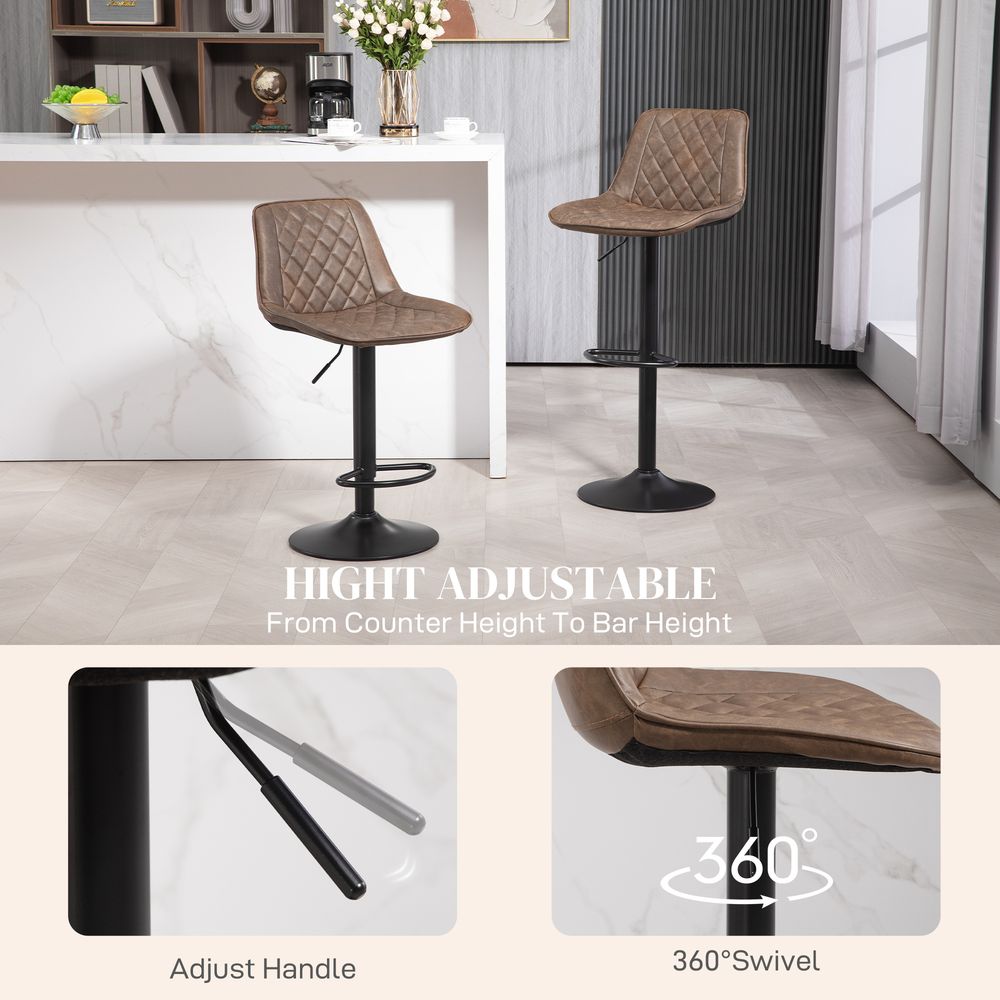 Bar Stools Set of 2, Adjustable 360° Swivel Chairs, Brown. Stylish, Comfortable