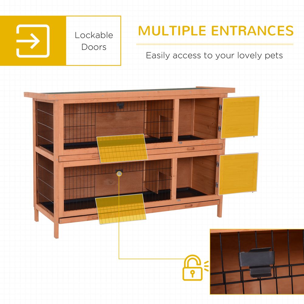 Rabbit Hutch Outdoor Guinea Hutch Bunny Cage with No-Leak Trays, Divider, 136 x 50 x 93cm, Orange