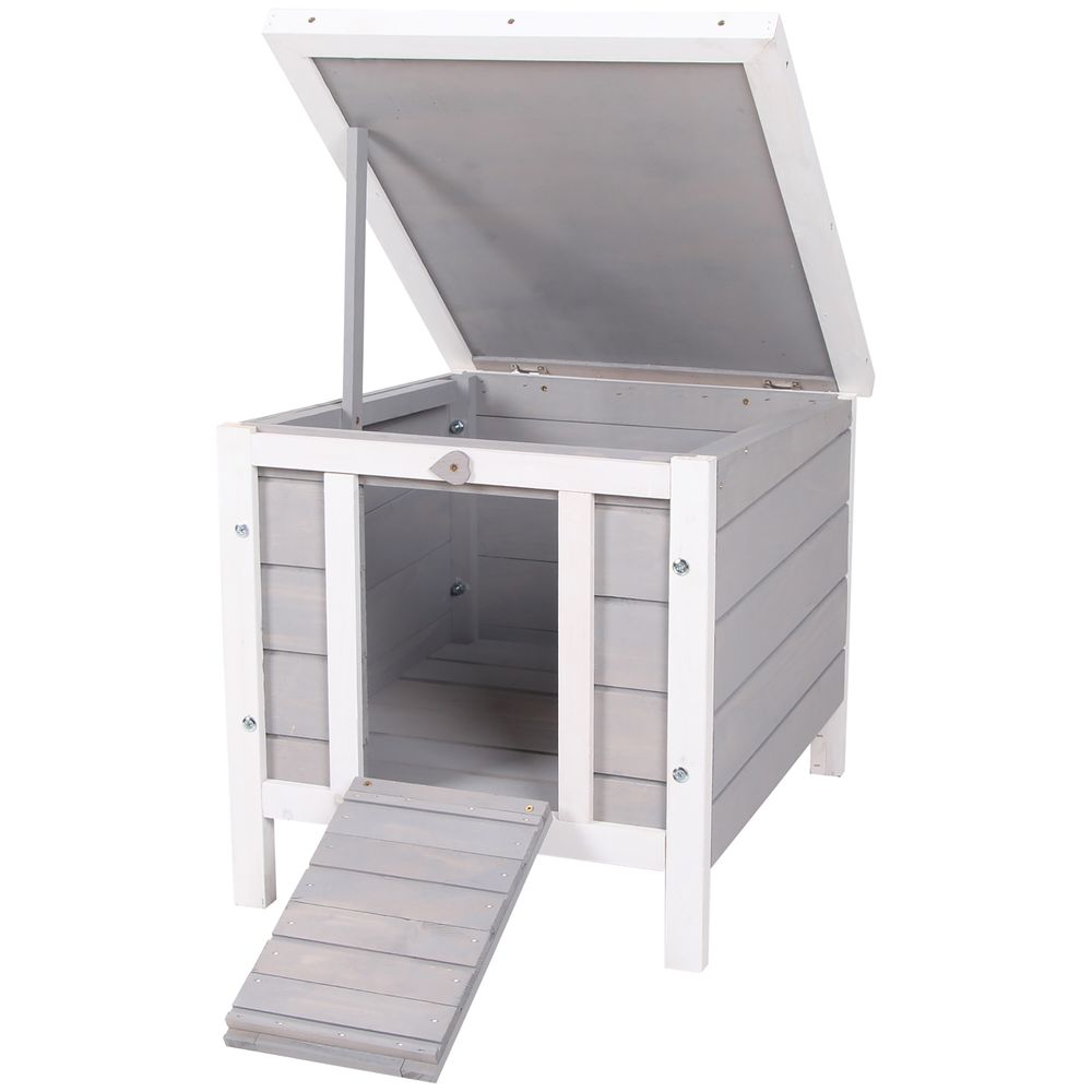 Wooden Rabbit Hutch Outdoor, Guinea Hutch, Rabbit Hideaway, Cat House, Bunny Cage Small Animal House 51 x 42 x 43 cm, Grey