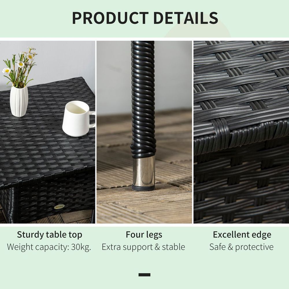 PE Rattan Outdoor Coffee Table, Patio & Garden Black Side Table