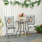 3PCs Garden Set 1 Ceramic Tile Round Table and 2 Foldable Chairs