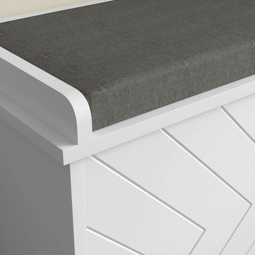 10-Pair Shoe Bench: White, Entryway, Cushion, Flip Drawer