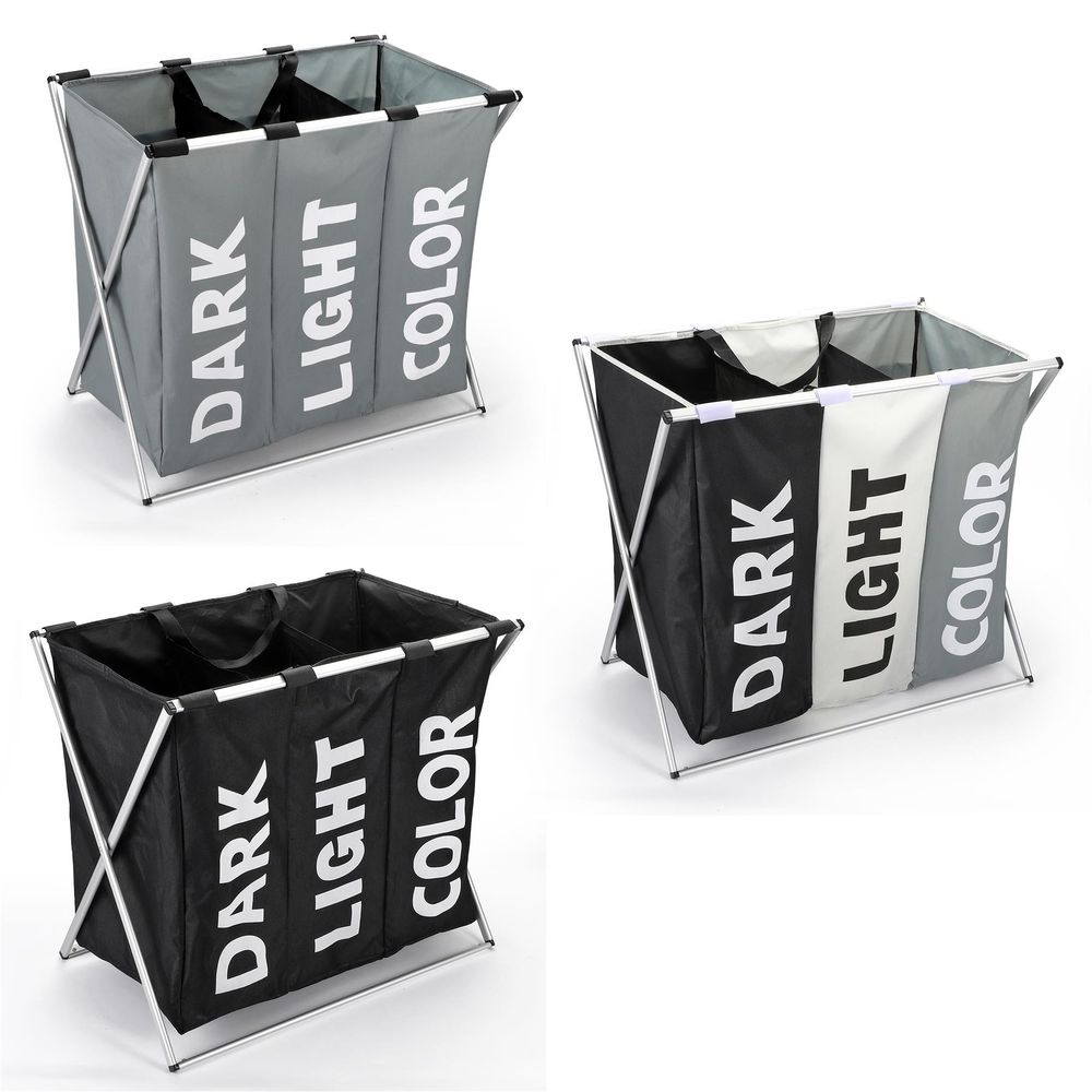 X-Shape 3 Section Laundry Sorter - Dark, Light & Color - Waterproof & Sturdy - L63xW40xH58cm