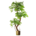 140cm Realistic Japanese Ficus Tree + Gold Metal Planter: Natural Trunk, Lifelike Leaves. for Any Space!