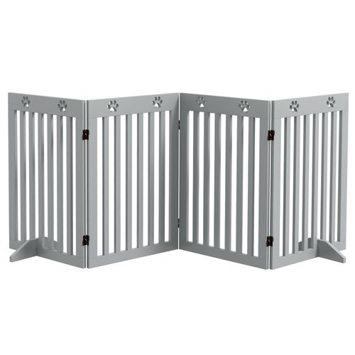 Pet Gate Foldable Fence Freestanding Dog Barrier w/ Support Feet Grey