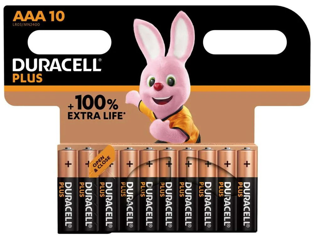 Duracell Plus + AAA Alkaline Batteries 10 Per Card- Box of 12