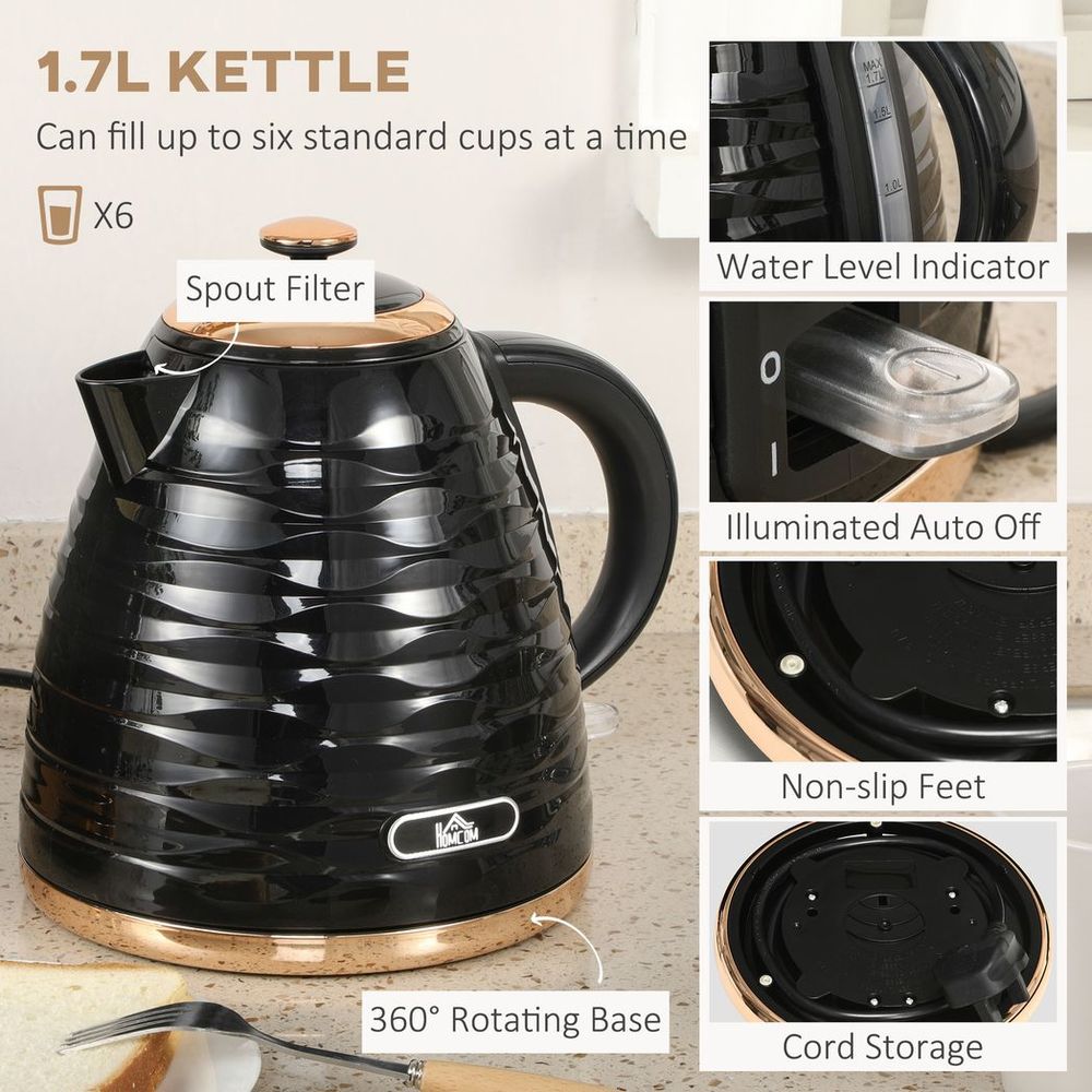 Kettle and Toaster Set 1.7L Rapid Boil Kettle & 4 Slice Toaster Black