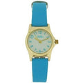 Girls Ladies Watch White Dial Gold Tone Aqua Blue Strap 101329LT