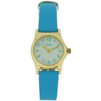 Girls Ladies Watch White Dial Gold Tone Aqua Blue Strap 101329LT