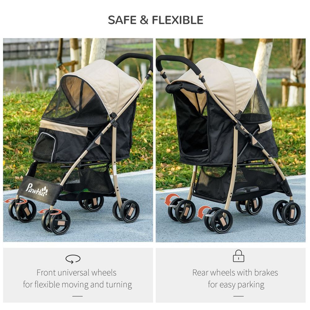 Pet Stroller - XS/S Dogs w/ Rain Cover - Khaki