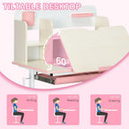 Pink Kids Desk & Chair Set - Storage Shelves & Washable Cover