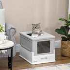 Hooded Cat Litter Box with Scoop - Portable, Privacy, Grey