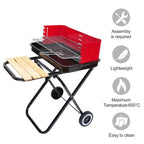 Portable Folding Charcoal BBQ Grill - Red & Black - Easy to Transport