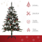 4FT Artificial Snow-Dipped Christmas Tree Foldable Berries White Pinecones Green