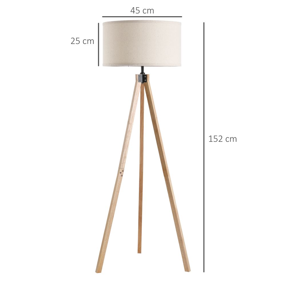 Beige Rubber Wood Tripod Floor Lamp - Professional Grade, & Stylish Home Decor & Lighting Solution