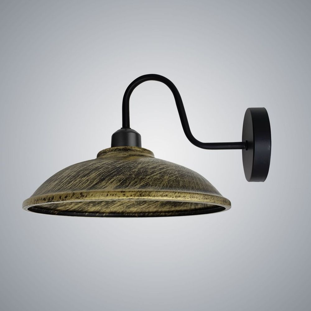 Brushed Brass Wall Light Fixture, Black Wall Sconce E27 Base Socket Screw Wall Mounted Swan Neck Hemisphere Shape Shade