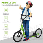 Kick Scooters for Kids with Adjustable Height, Anti-Slip Deck, Dual Brakes, Rubber Tyres, for Boys and Girls Aged 5+ Years Old - Green