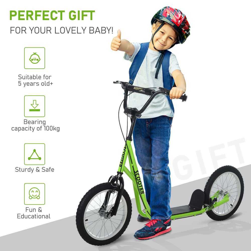 Kick Scooters for Kids with Adjustable Height, Anti-Slip Deck, Dual Brakes, Rubber Tyres, for Boys and Girls Aged 5+ Years Old - Green